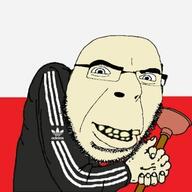 adidas bald flag flag:poland glasses happy_merchant holding_object holding_plunger plunger poland smile soyjak stubble track_suit variant:cobson // 400x400 // 113.3KB