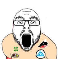 4chan bad_dragon boylover_symbol glasses green merge open_mouth pedophile soyjak stubble variant:el_perro_rabioso variant:flartson // 382x393 // 71.5KB