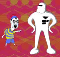 alien angry bald bloodshot_eyes cap clothes crying earthbound full_body hair hat ness_(earthbound) no_eyes no_mouth no_nose piss_stain pointing starman_(mother) subvariant:mexiaryan variant:chudjak variant:meximutt video_game // 2500x2371 // 1.4MB