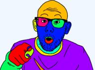 arm clothes ear glasses hand johnathan_estis open_mouth pointing soyjak stubble subvariant:nojak2 trend:colorjak variant:nojak // 1249x923 // 36.3KB