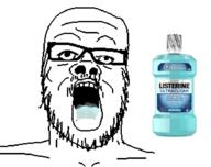 glasses listerine mouthwash open_mouth soyjak stubble tongue variant:a24_slowburn_soyjak // 608x481 // 90.5KB