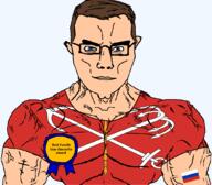 anchor animal arm award bird blue_eyes brown_hair buff christianity closed_mouth clothes eagle eastern_orthodox eyes_like_the_o-o-cean family_guy flag flag:russia flag:saint_petersburg glasses hair orthodox_cross peter_griffin pun russia saint_petersburg soyjak subvariant:chudjak_front subvariant:muscular_chud text transparent transparent_background tshirt variant:chudjak vein // 1059x929 // 135.5KB