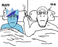 animal_ears bed blanket cigarette horn mare my_little_pony pillow pony series:me_and_your_mom smoke smoking subvariant:female_markiplier subvariant:neutralplier unicorn variant:markiplier_soyjak white_background your_mom // 745x600 // 19.1KB