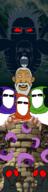beard brown_skin bug cult ear fly hair metal_slug multiple_soyjaks open_mouth red_eyes sky soyjak variant:a24_slowburn_soyjak variant:gapejak variant:markiplier_soyjak video_game worm // 1000x4023 // 793.5KB