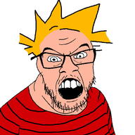 angry artist:salsamaster calvin calvin_and_hobbes clothes glasses hair mustache soyjak stripes stubble variant:feraljak white_skin yellow_hair // 1500x1500 // 644.9KB