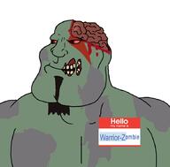 Warrior-Z(user) beard blood bloodshot_eyes buff goatee god_of_war hello_my_name_is_(sticker) kratos smile soyjak subvariant:mexiaryan variant:meximutt video_game zombie // 886x872 // 47.1KB
