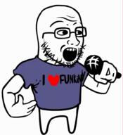 animated clothes friday_night_funkin' full_body glasses heart holding_object i_love microphone open_mouth redraw soyjak stubble text tshirt variant:soyak video_game // 530x582 // 376.2KB