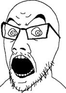 angry glasses looking_at_you open_mouth soyjak stubble variant:feraljak variant:unknown // 1310x1835 // 21.4KB