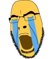 closed_eyes crying emoticon glasses open_mouth soyjak stubble variant:cobson yellow_skin 😭 // 721x789 // 18.4KB