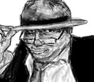 artist:sherman_fukface clothes drawing glasses greyscale john_F_fountain looking_at_you painting soyjak suit suit_and_tie variant:chudjak vinluv // 450x397 // 111.5KB