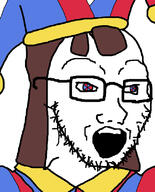brown_hair clown female glasses open_mouth pomni soyjak stubble tadcgem the_amazing_digital_circus variant:soyak // 644x800 // 216.2KB