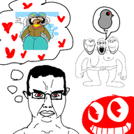 4soyjaks bald ear hair heart meta:tagme subvariant:chudjak_front subvariant:wholesome_soyjak thought_bubble variant:chudjak variant:gapejak variant:impish_soyak_ears variant:markiplier_soyjak white_background white_skin // 1280x1280 // 451.8KB