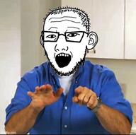 billy_mays ear glasses hair open_mouth soyjak stubble variant:kuzjak // 501x498 // 50.8KB