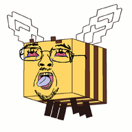 animated bee bloodshot_eyes crying flying glasses minecraft mustache open_mouth soyjak stubble tongue variant:bernd video_game // 807x807 // 44.4KB