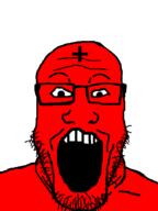 electricity glasses open_mouth plus_sign red red_skin soyjak stubble variant:markiplier_soyjak // 600x800 // 17.7KB