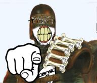 2000ad 2soyjaks bloodshot_eyes bone clenched_teeth closed_mouth clothes concerned glasses hand helmet judge_dredd large_mouth multiple_soyjaks no_nose pointing pointing_at_viewer skull soyjak stubble variant:feraljak variant:markiplier_soyjak variant:soyak yellow_teeth // 2001x1698 // 2.3MB