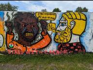 beard blond blue_eyes brown_skin canada chad crying grafitti immigration indian outside pajeet real_life red_eyes soyjak spray_paint variant:cryboy_soyjak wall yellow_teeth // 1170x880 // 267.2KB