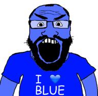 angry arm beard blue blue_skin clothes glasses heart i_love open_mouth soyjak subvariant:science_lover text tshirt variant:markiplier_soyjak // 800x789 // 81.0KB