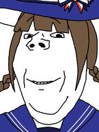 blue_uniform brown_hair clothes funamusea hat looking_at_you smile subvariant:wholesome_soyjak uniform variant:gapejak wadanohara white_background // 600x800 // 18.5KB