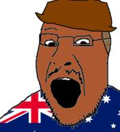 australia brown_skin clothes country flag flag:australia glasses hair hat open_mouth soyjak star star_(symbol) stubble variant:jimmyjak // 984x1080 // 126.5KB