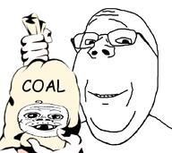 2soyjaks baby bag coal deformed glasses hand holding_coal holding_object mustache smile soyjak subvariant:jacobson subvariant:wholesome_soyjak text thumbnail_(file) variant:a24_slowburn_soyjak variant:gapejak // 900x800 // 186.6KB