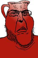 angry closed_mouth frown glasses kool-aid large_eyebrows punisher_face red_skin soyjak stubble variant:markiplier_soyjak2 white_background wrinkles // 645x973 // 37.0KB