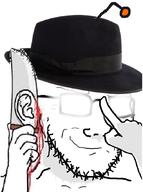 antenna arm blood clothes ear ear_removal fedora glasses glowing_glasses gore hand hat holding_knife holding_object knife nsfl reddit redditard smug soyjak stubble variant:soyak // 636x852 // 118.9KB