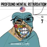 1787 angry bald black_eyes black_hole black_sclera clenched_teeth closed_mouth cracked_teeth december december_7 delaware drool ear flag flag:delaware flag:united_states glasses hair iq iq_bell_curve mustache nightmare_fuel no_pupils profound_mental_retardation retard soyjak star_(symbol) state stubble text united_states variant:feraljak wrinkles // 1024x1024 // 163.6KB