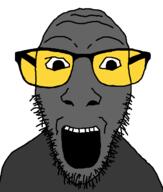 glasses grey_skin open_mouth soot soyjak soyjak_party stubble variant:dylanjak // 552x650 // 28.2KB