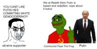 based bloodshot_eyes clenched_teeth communism country crying flag frog glasses hair hammer_and_sickle middle_finger pepe reddit russo_ukrainian_war soviet_union soyjak text ukraine variant:chudjak vladimir_putin white_supremacist // 1962x996 // 613.1KB