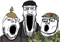 bald beard bundeswehr chinstrap feldblause flecktarn_pattern germany glasses helmet imperial_german_army military_uniformitary open_mouth pickelhaube stahlhelm suspenders trend:soyjak_trio uniform variant:gapejak variant:markiplier_soyjak variant:tony_soprano_soyjak wehrmacht white_background white_skin world_war_1 world_war_2 // 828x581 // 252.0KB