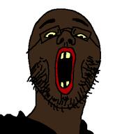 black_skin clothes glasses nigger open_mouth red_lips soyjak stubble variant:joak yellow_sclera yellow_teeth // 346x360 // 8.3KB
