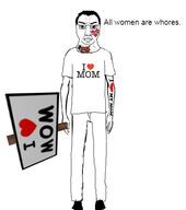 closed_mouth clothes eyebrows front_facing full_body glasses hair heart neutral sign tattoo tattoos text variant:chudjak // 487x549 // 34.1KB