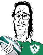 badge balls crest football_jersey glasses holding_object ireland ireland_national_rugby_union_team jersey mullet mustache rugby rugby_ball smirk sports stubble variant:mulletjak // 838x1072 // 315.6KB