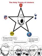 arsenal atletico_madrid borussia_dortmund holy_trinity multiple_soyjaks paris_saint_germain soccer star tottenham_hotspur trinity variant:gapejak variant:soyak // 1080x1428 // 224.1KB