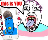 closed_mouth glasses holding_phone medal open_mouth stubble text tranny twitter variant:bernd variant:cobson zoomer // 921x763 // 296.9KB