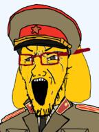 animal clothes collar_tabs communism dog ear epaulettes glasses hammer_and_sickle hat janny kuz large_eyebrows military_uniform necktie open_mouth soviet_army_uniform soviet_union soyjak stretched_mouth stubble uniform variant:soyak yellow_skin // 810x1080 // 345.9KB