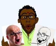 3soyjaks brown_skin buttoned_shirt clothes crying ear glasses hair holding_object indian meta:ai_generated open_mouth soyjak stubble variant:nojak variant:soyak white_skin // 974x800 // 355.3KB