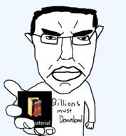 angry arm closed_mouth clothes ear folder glasses hair hand millions_must_die soyjak subvariant:chudjak_front text variant:chudjak // 1062x1150 // 95.1KB