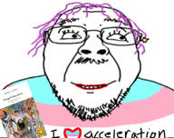 accelerationism clothes fanged_noumena flag glasses hair i_love lipstick nick_land nrx purple_hair smile soyjak stubble text tranny variant:bernd // 1170x924 // 193.1KB