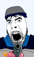 barney barney_calhoun black_mesa green_eyes gun half-life hand helmet holding_object soyjak stubble variant:cobson // 1500x2500 // 836.0KB