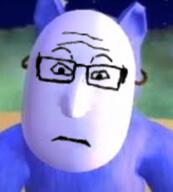 canine cartoon closed_mouth furry glasses kedamono mask neutral popee_the_performer purple_hair soyjak subvariant:neutralplier variant:markiplier_soyjak // 206x229 // 73.8KB