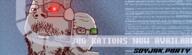 angry banner clenched_teeth closed_mouth glasses inhuman lens_flare mustache red_eyes robot smile smug soyjak soyjak_party stubble text variant:gapejak variant:soyak // 1400x400 // 650.3KB