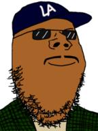 brown_skin cap closed_mouth clothes glasses hat los_angeles meta:low_resolution mustache smile soyjak stubble sunglasses variant:gapejak // 191x255 // 40.7KB