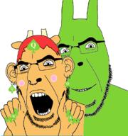 bbc blush ear facial_mark forehead_mark glasses green_skin hand hoops_and_yoyo lammy nose_piercing nose_ring open_mouth painted_nails parappa_the_rapper queen_of_spades soyjak stubble subvariant:slutson subvariant:spadeson tattoo variant:cobson // 1088x1158 // 182.5KB