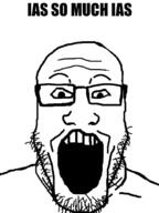 glasses ias open_mouth soyjak stubble text variant:markiplier_soyjak // 500x666 // 117.4KB