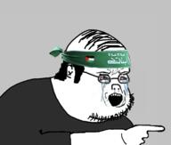 angry arabic_text arm balding bloodshot_eyes clothes crying ear fat flag flag:pakistan glasses hair hamas hand headband islam open_mouth pakistan palestine pointing soyjak stubble variant:soyak yellow_teeth // 1152x980 // 100.2KB