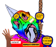 award clothes crying dunce hand hat irl_hand map_(pedophile) map_pride meta:namefags name_tag open_eyes open_mouth pedophile rainbow retard retard_(user) retarded rope tounge_out trend:slopjak variant:bernd // 841x714 // 582.6KB