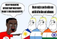 4soyjaks argentina black_skin blonde_hair_ blue_eyes chad chud crying flag flag:argentina flag:india flag:philippines india muscles nazism philippines subvariant:mexiaryan swastika trend:aryan variant:chudjak variant:meximutt // 1360x928 // 365.1KB