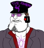admiral_avvakened_(namefag) brown_hair buff clothes glasses goatee green_eyes laser meta:namefags moustache officer_cap purple_glasses purple_jacket red_shirt subvariant:mexiaryan text variant:meximutt white_skin // 886x950 // 64.7KB